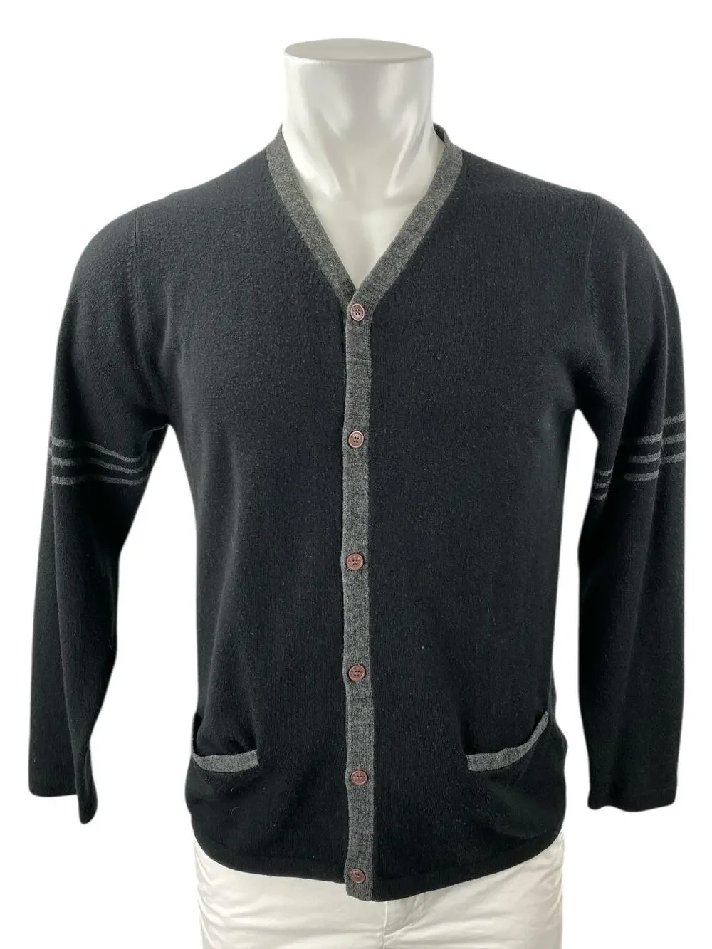 French Connection Men's Black Long Sleeve Button Up Cardigan Sweater Top Size M